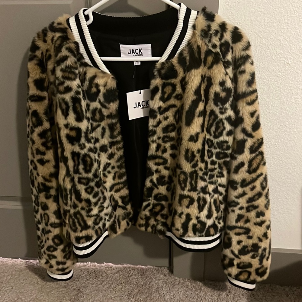 Faux fur cheetah varsity jacket from jack by bb Dakota size large